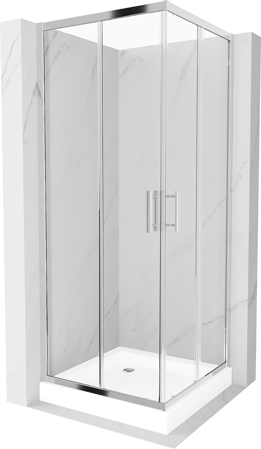 Mexen Rio cabina de duș pătrată 80 x 80 cm, transparent, crom + cadă de duș, alb - 860-080-080-01-00-4510